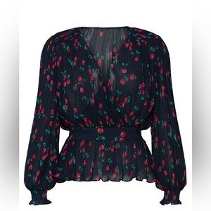 Navy Blue Cherry Wrap Top US size 6-8